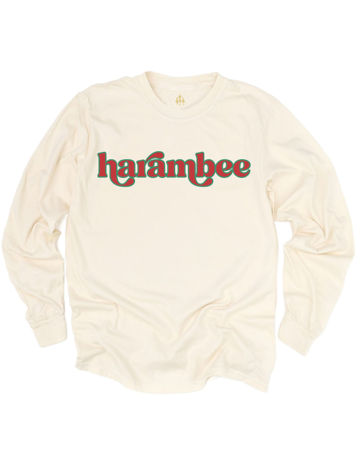 long sleeve yellow gold adult t shirt with harambee wording in retro font