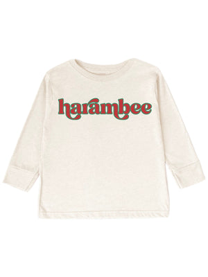 long sleeve natural kids t shirt with harambee red and green design