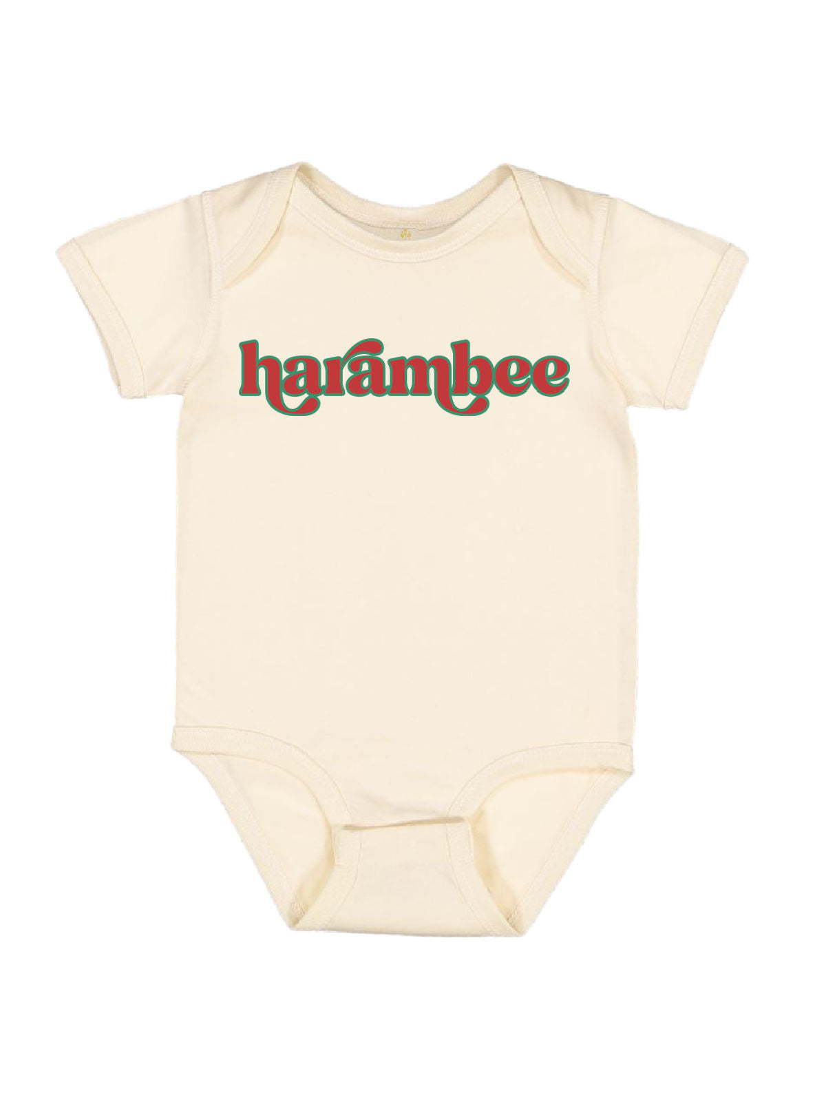 long sleeve natural infant bodysuit that reads Harambee