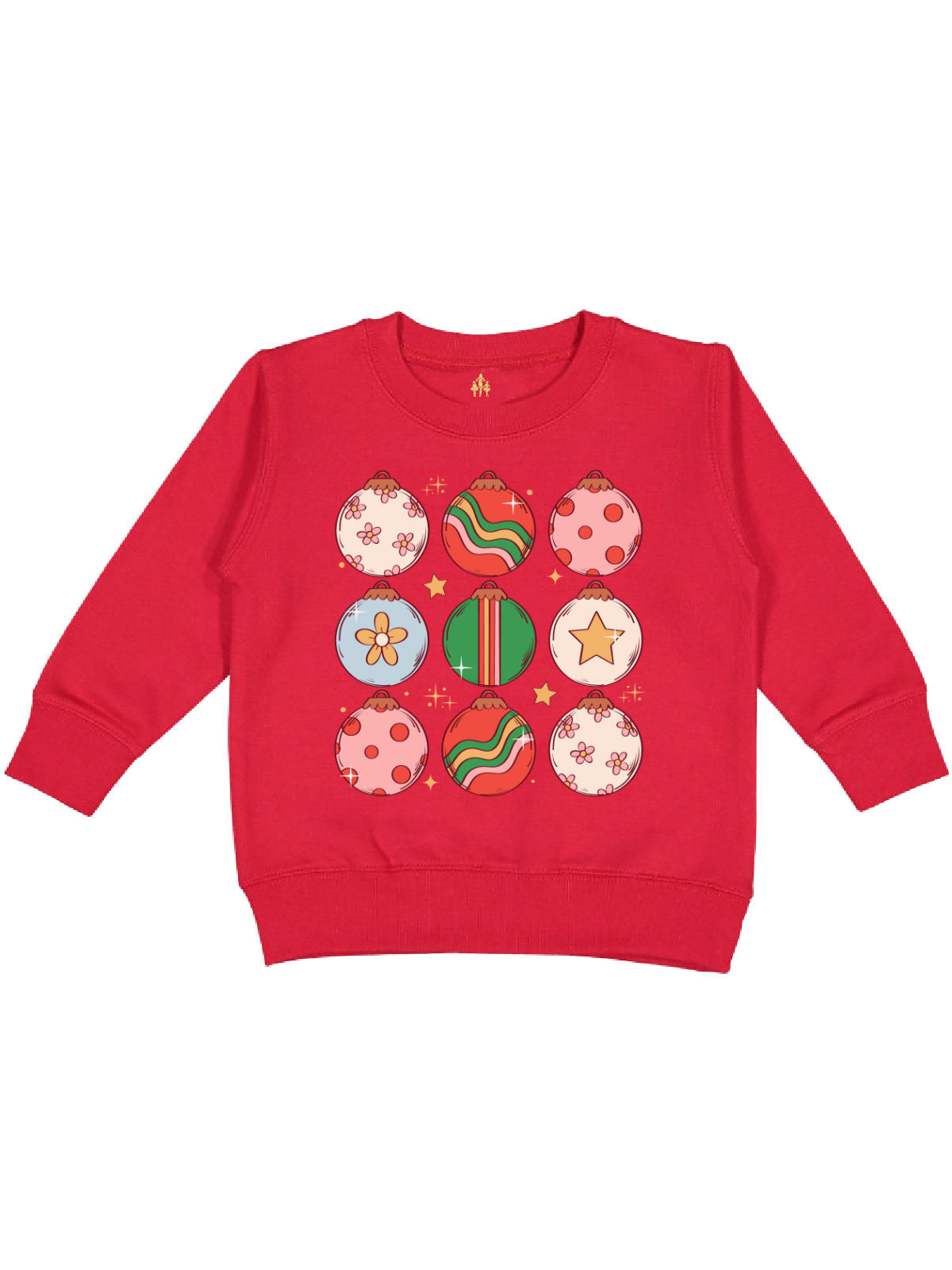 Natural long sleeve kids Christmas sweatshirt with holiday ornaments