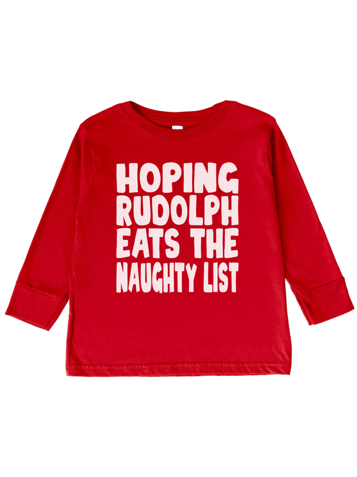 Long sleeve kids red Christmas shirt Hoping Rudolph eats the naughty list