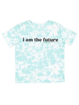 Light mint tie-dye "I Am the Future" kids’ t-shirt, a bright and inspiring piece.