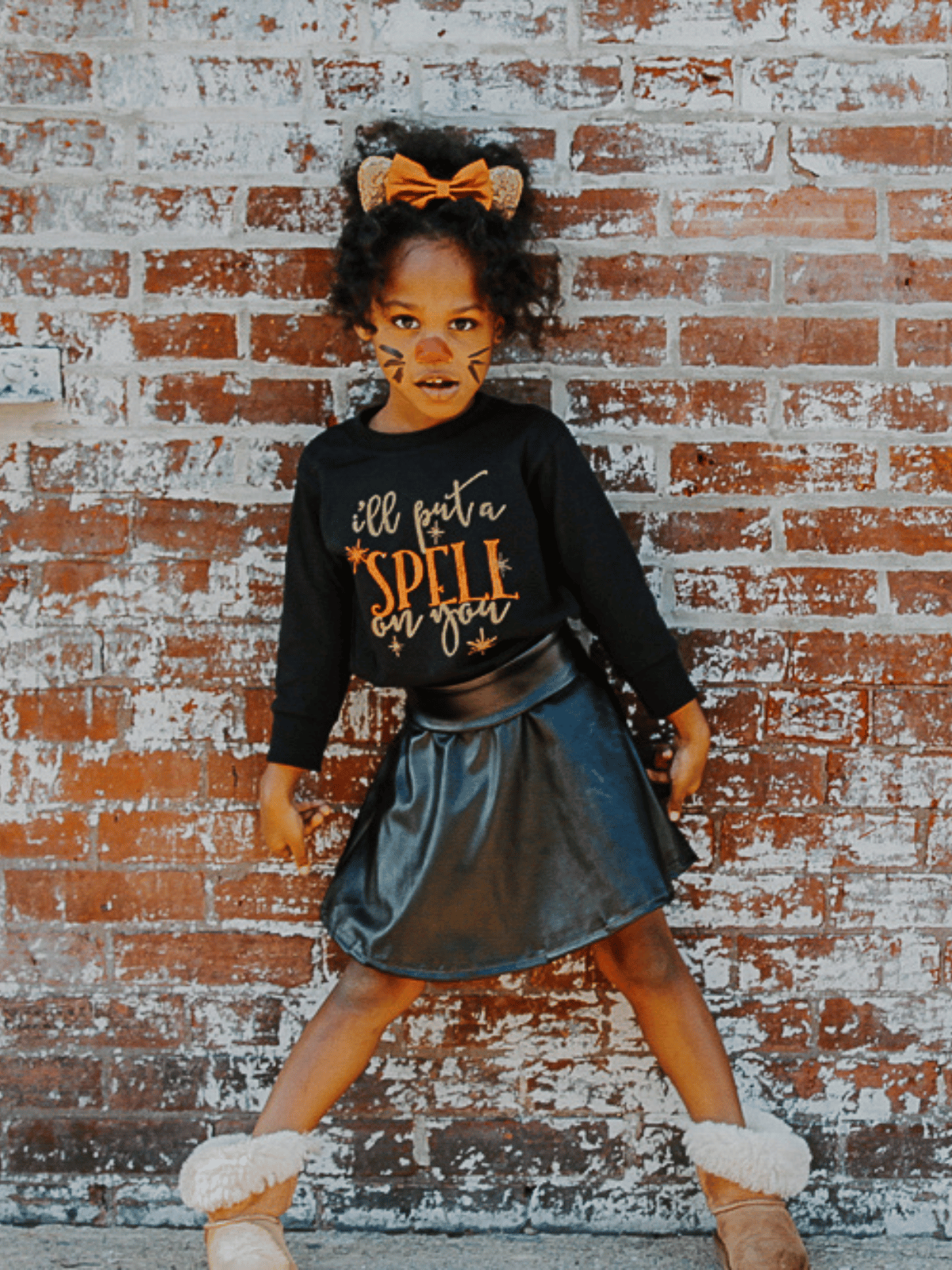 Glittery kids Halloween shirt with stars and spooky text