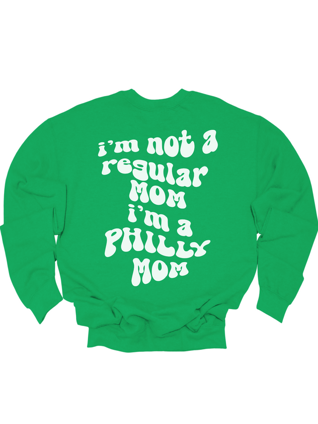Back of Philly Mom Sweatshirt in Kelly Green