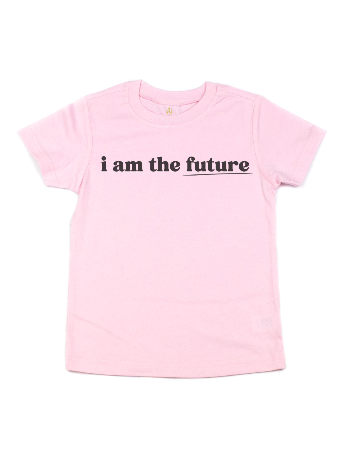 Solid pink "I Am the Future" short-sleeve kids’ t-shirt, designed for empowerment and confidence.