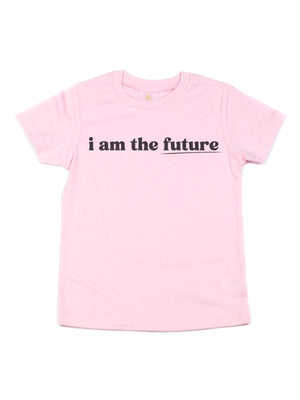 Solid pink "I Am the Future" short-sleeve kids’ t-shirt, designed for empowerment and confidence.