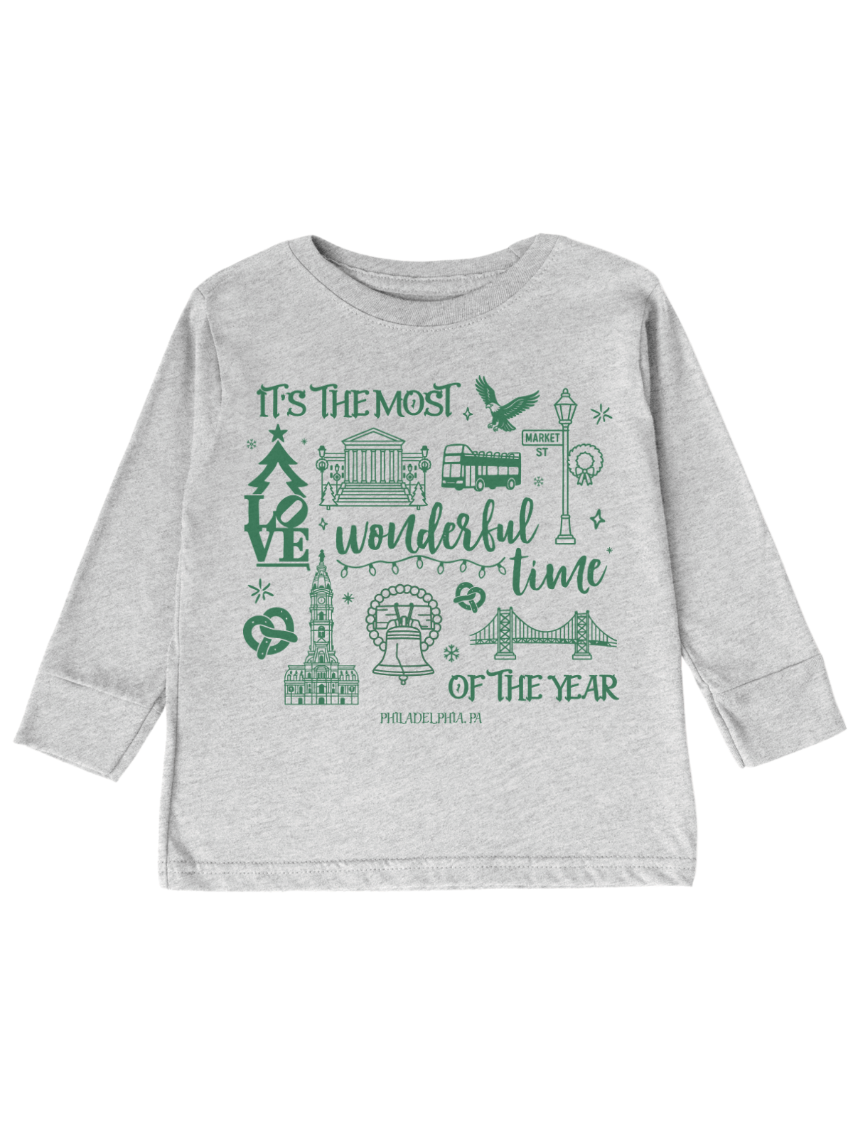 Philly Christmas kids long sleeve gray shirt – holiday icons design