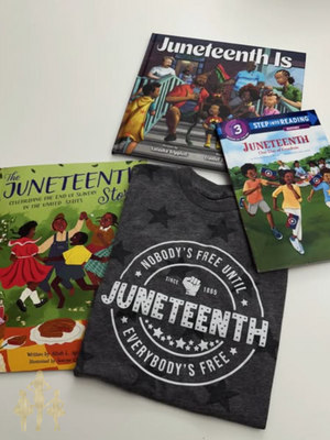 Nobody's Free Until Everybody's Free Kids Juneteenth Shirt and Books to Read for Juneteenth
