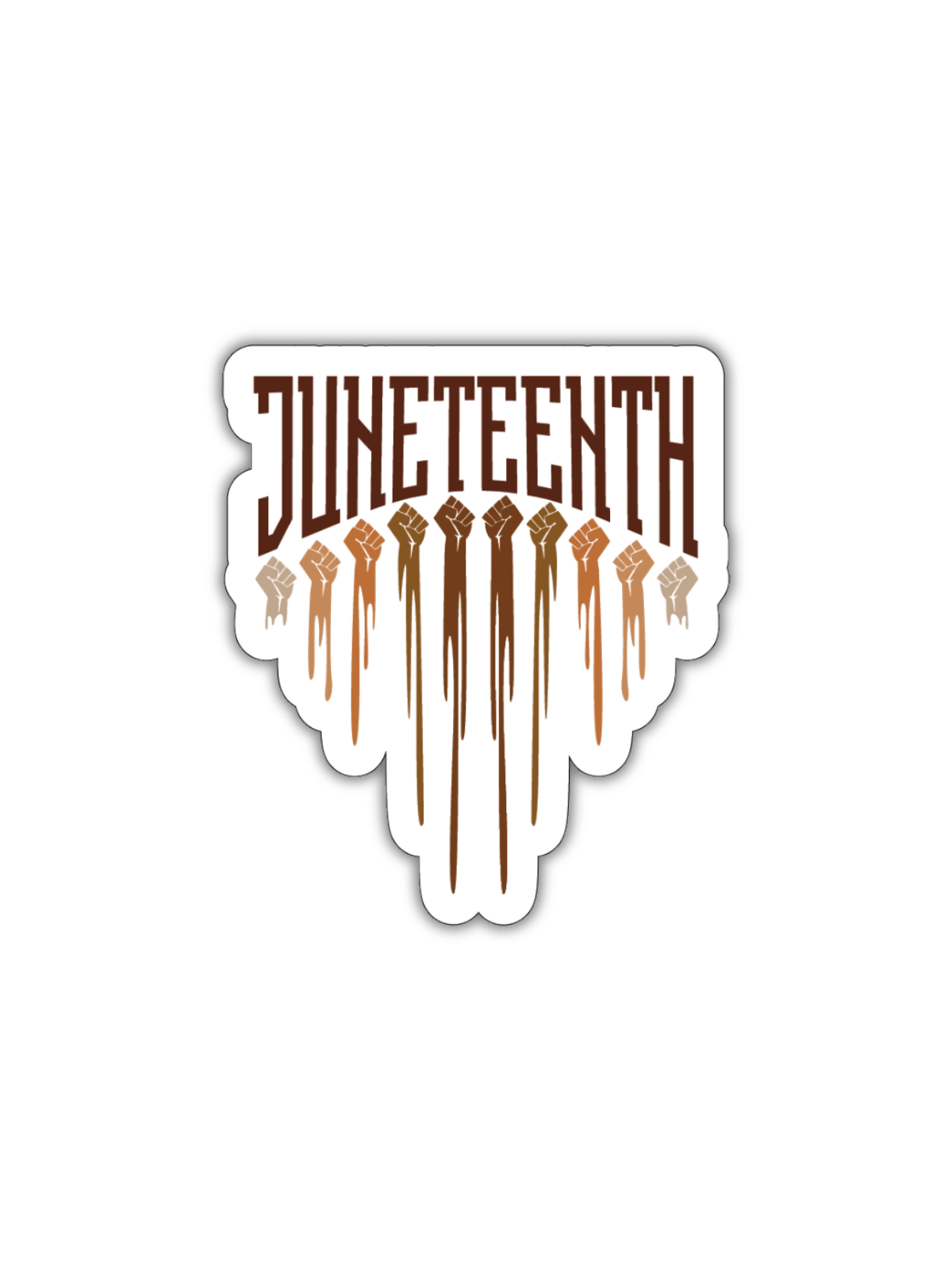 Brown tones Juneteenth sticker with raised fists and bold "Juneteenth" lettering