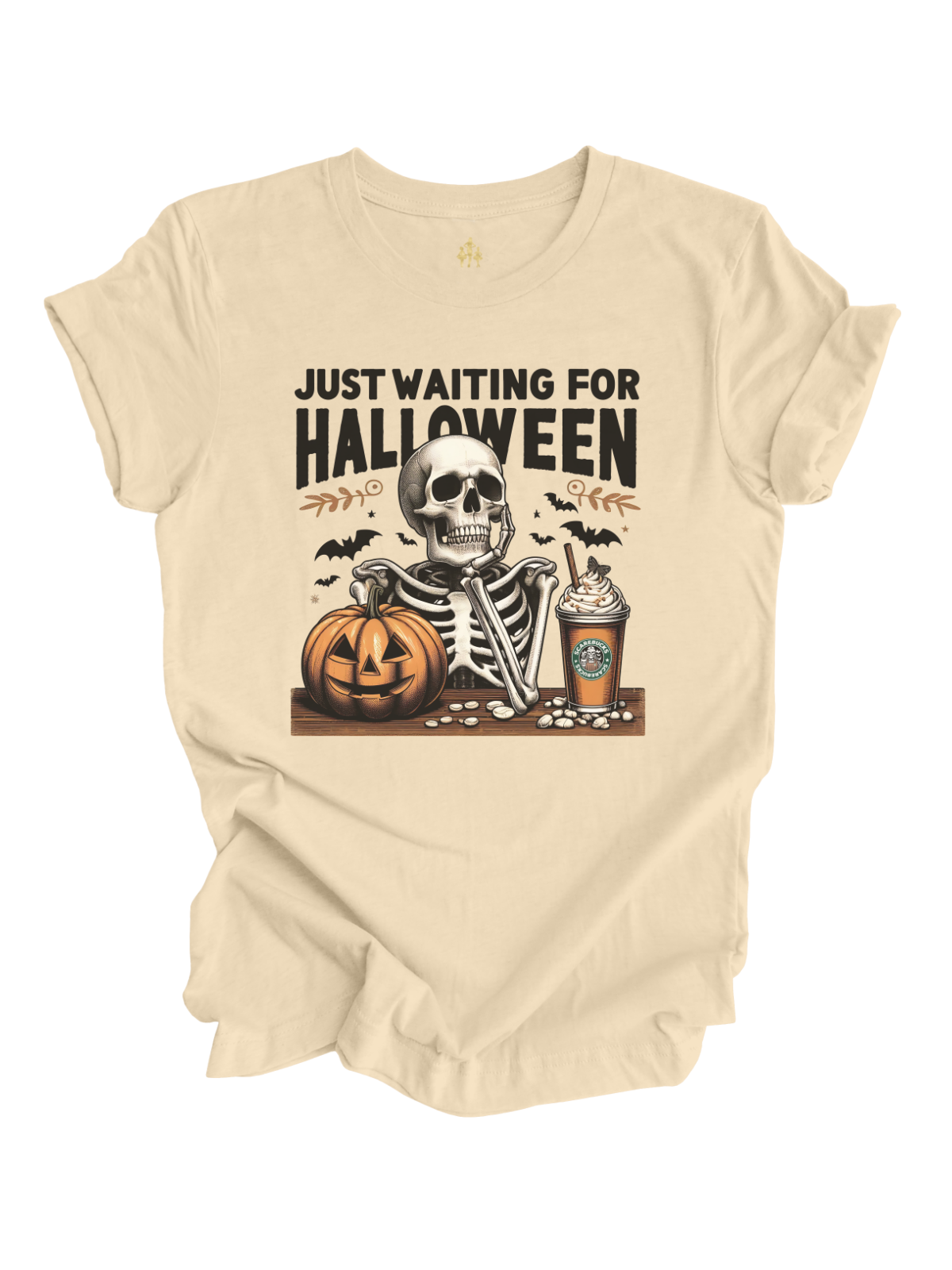 Just Waiting for Halloween Adult Halloween Shirt in Tan