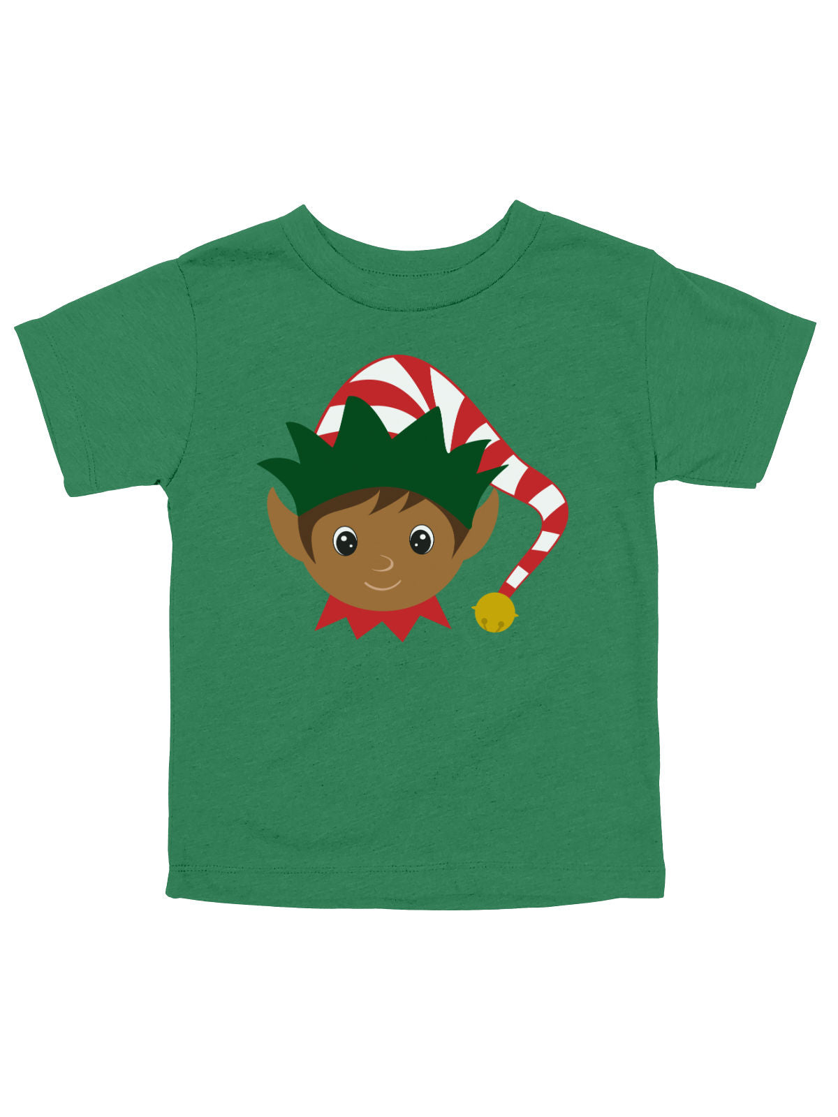 Short sleeve green kids t-shirt with brown elf in holiday hat