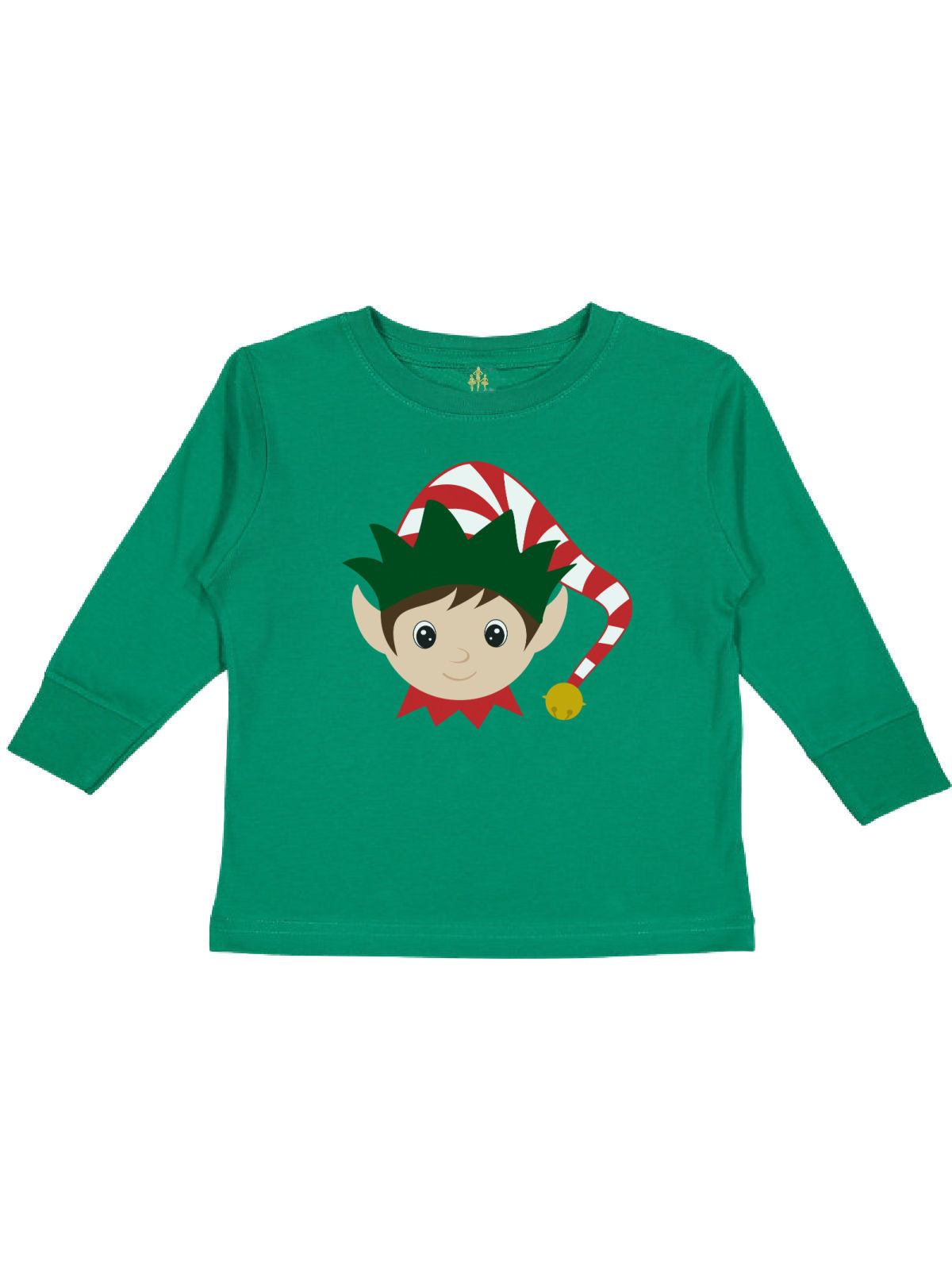 Long sleeve natural kids t-shirt with African American elf personalized with name in green