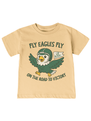 Latte kids t-shirt with “Fly Eagles Fly” cartoon eagle and Go Birds Philly football design