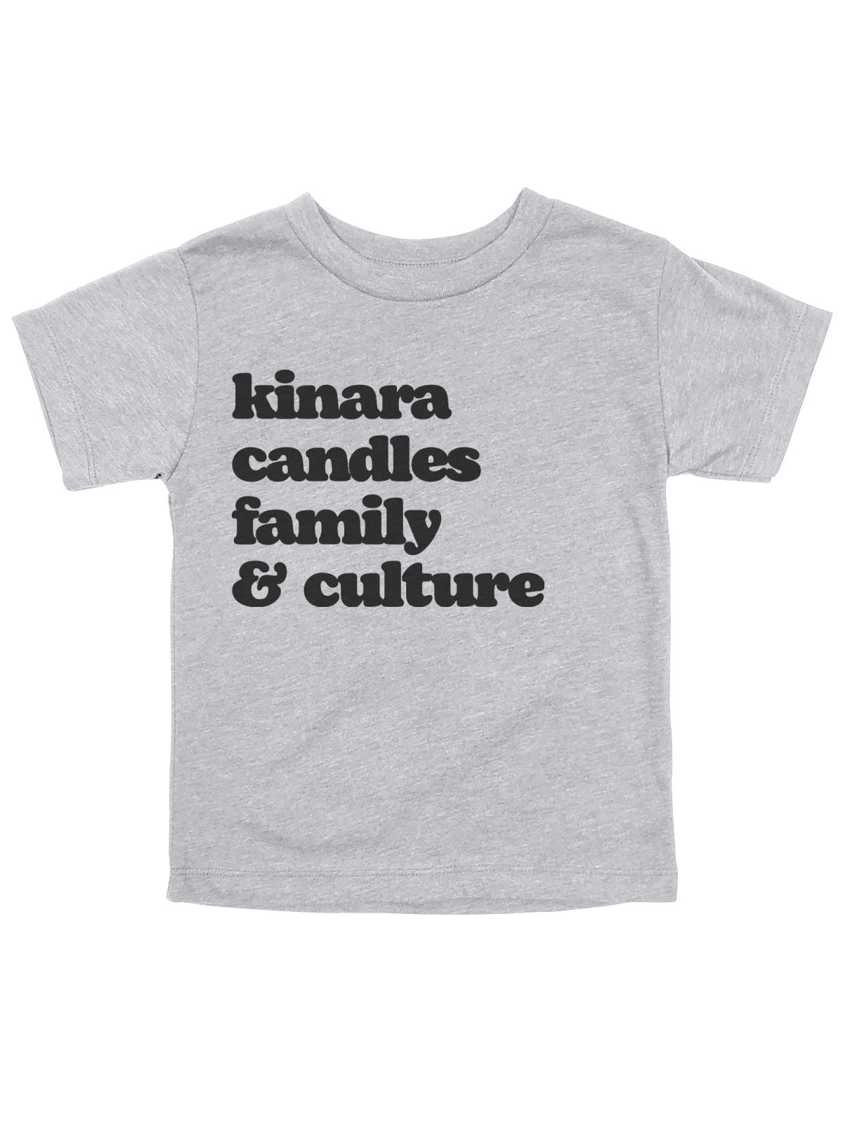 Long sleeve heather gray kids Kwanzaa shirt that reads Kinara Candles Family and Culture