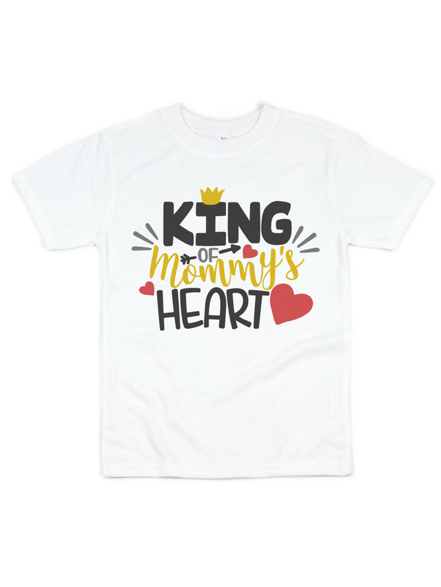 Short sleeve white boys Valentine's Day shirt King of Mommy's Heart