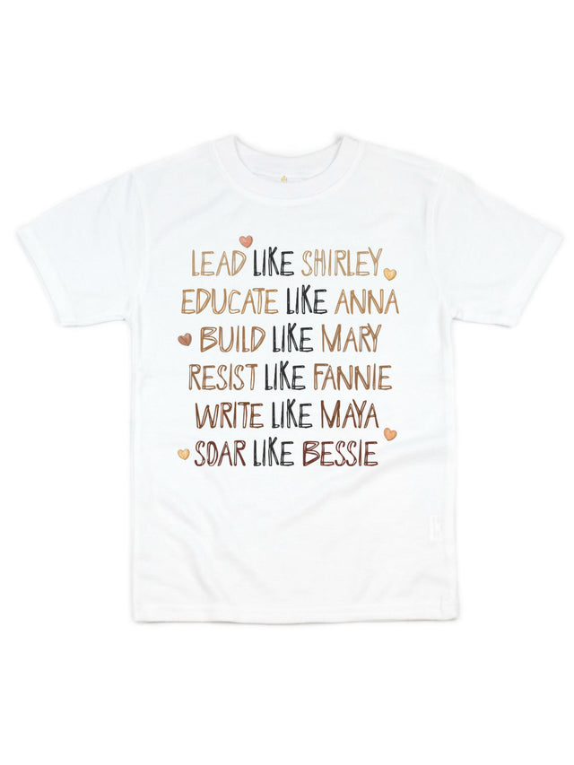 Lead Like Shirley Black Women's History Month Kids' Short Sleeve White Shirt