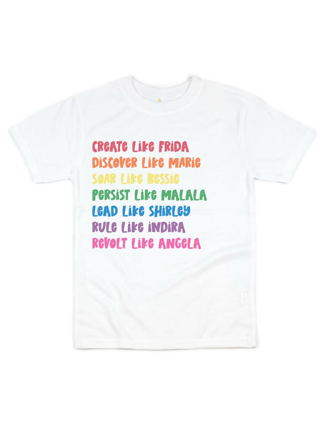 Like Strong Women Rainbow Women's History Month Kids Short Sleeve White Shirt