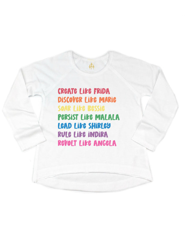 Like Strong Women Rainbow Women's History Month Kids Long Sleeve White Shirt