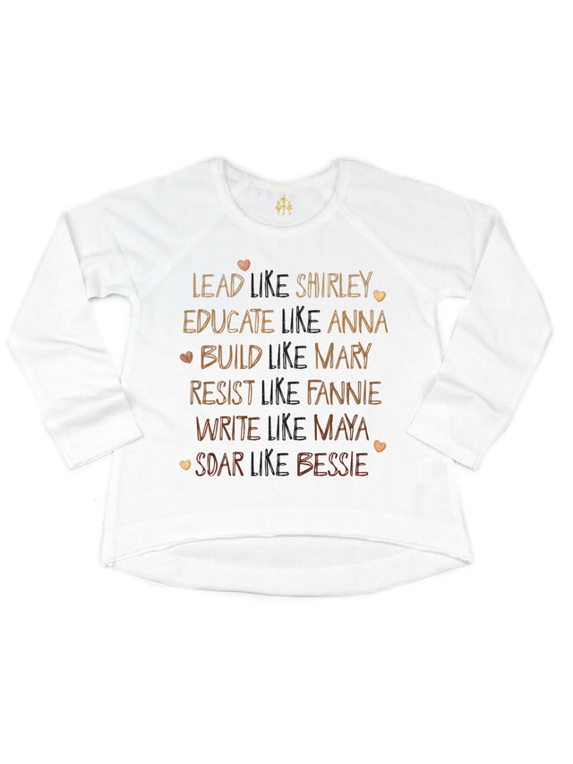 Like a Black Girl Kids' Women's History Month Long Sleeve Girls Shirt in White