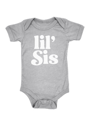 Lil Sis Baby Girl Bodysuit in Heather Gray