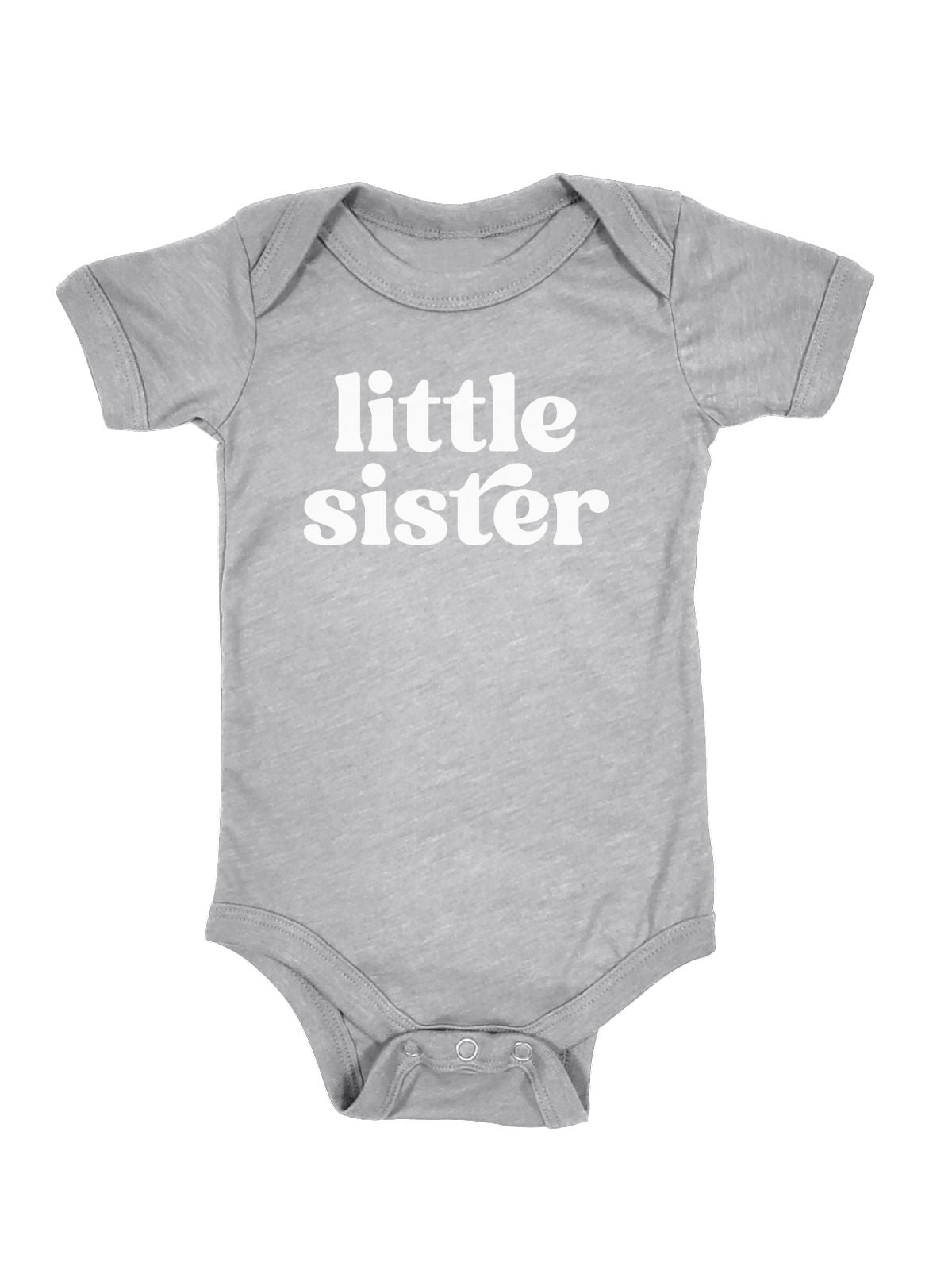 Little Sister Baby Girl Bodysuit in Heather Gray
