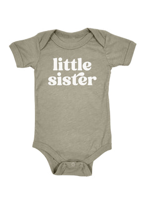 Little Sister Baby Girls Bodysuit in Stone