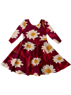 Long Sleeve Girls Fall Dress with Cherry Daisies