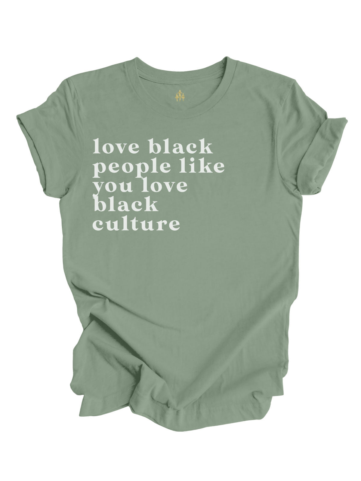 Love Black People Like You Love Black Culture t-shirt in red, black, and sage green.