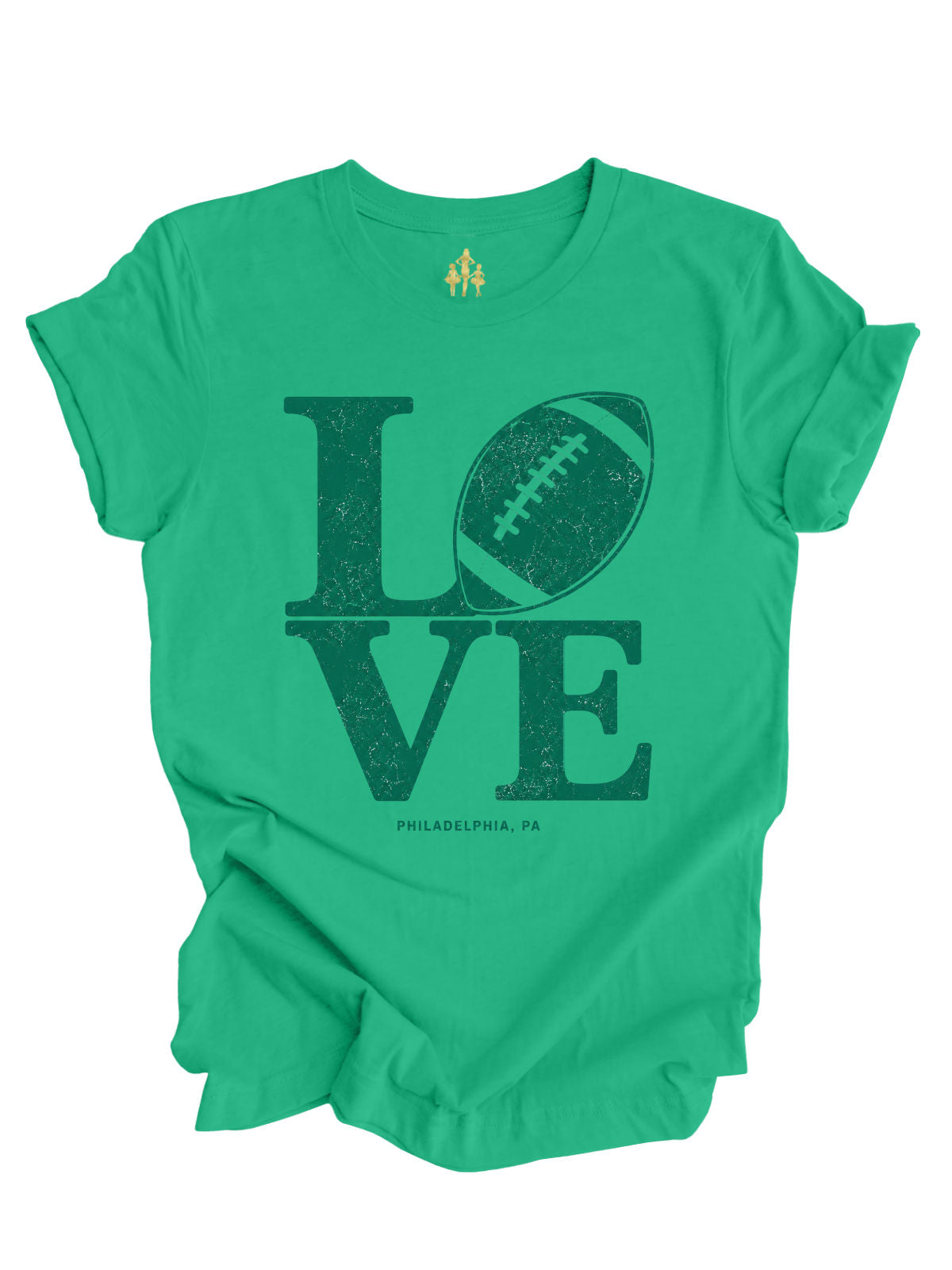 LOVE Football Philadelphia shirt in white featuring a distressed vintage football graphic for Philly football fans.