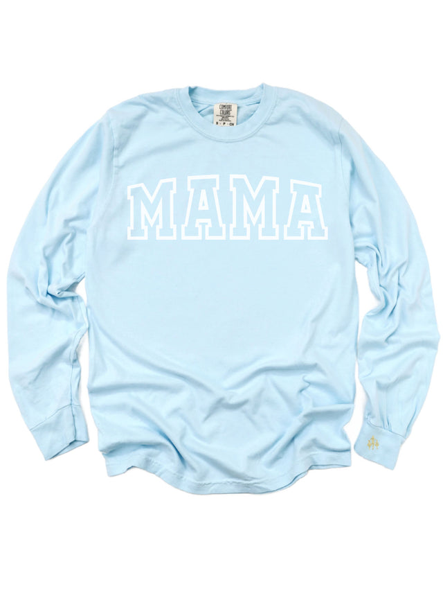 MAMA Varsity Long Sleeve Chambray Blue Shirt