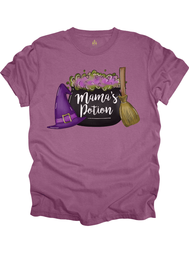 Halloween mom shirt with bubbling cauldron design