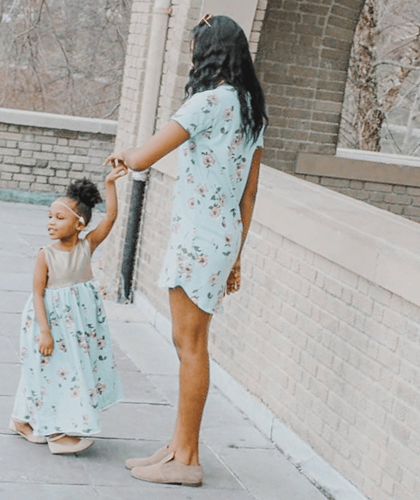 Mother and Daughter in Matching Dresses