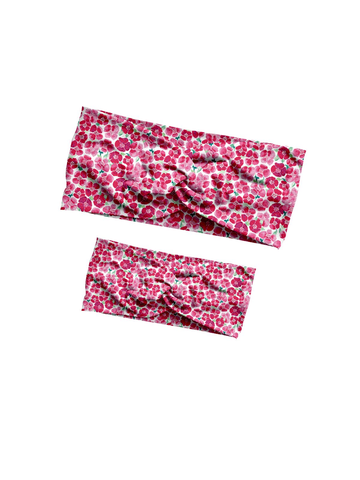 Mommy and me floral spring headband set with pink and white blooming print and twist front

