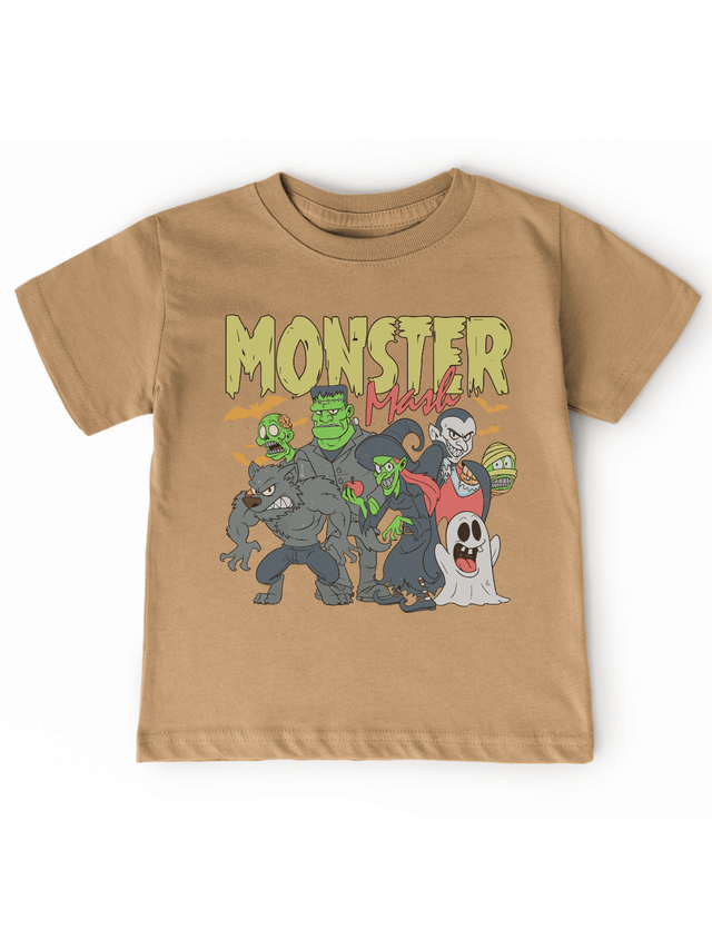 Monster Mash Kids Halloween Shirt in Coyote Brown by Mackenzie Madison of Philadelphia