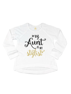 My Aunt is My Stylist Girls Long Sleeve White Shirt