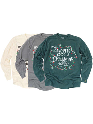 My favorite color is Christmas lights adult holiday long sleeve shirts