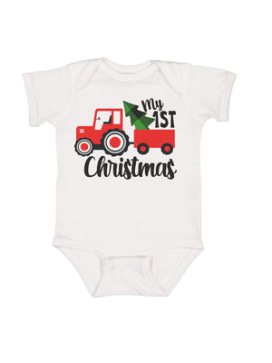 Short sleeve baby boy's first Christmas bodysuit