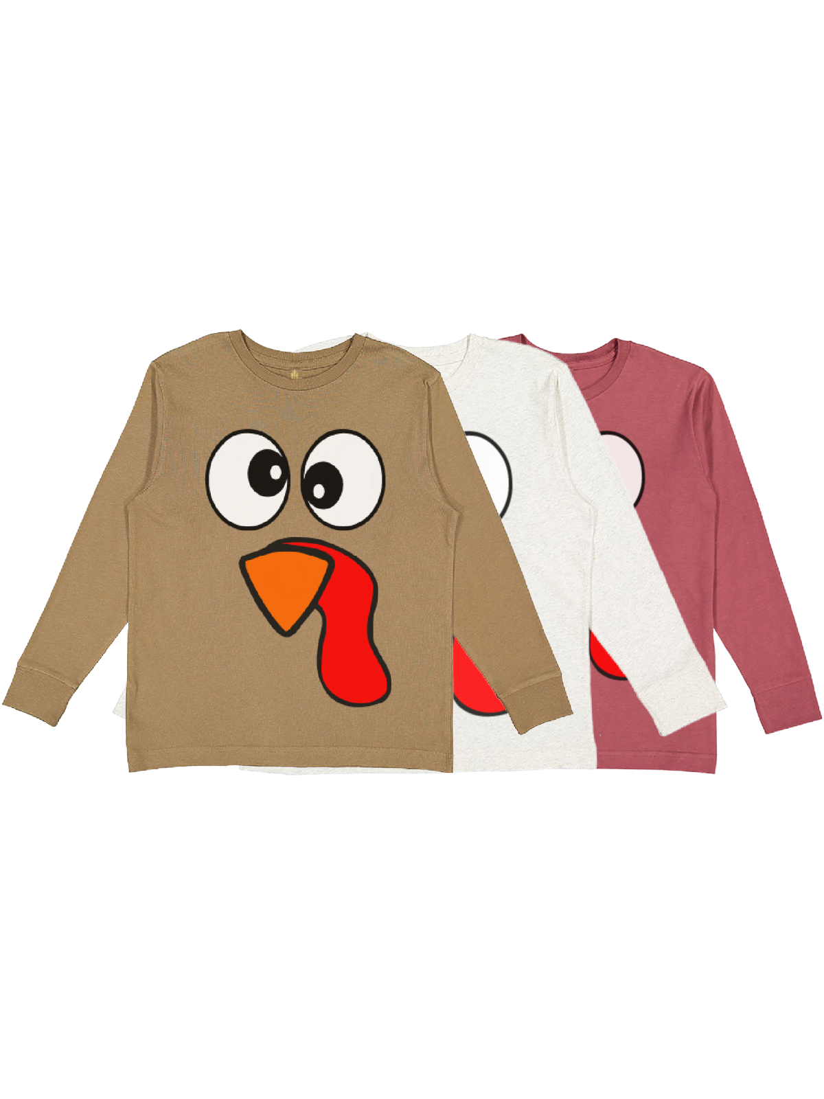 Silly Turkey Face Kids Long Sleeve Shirts