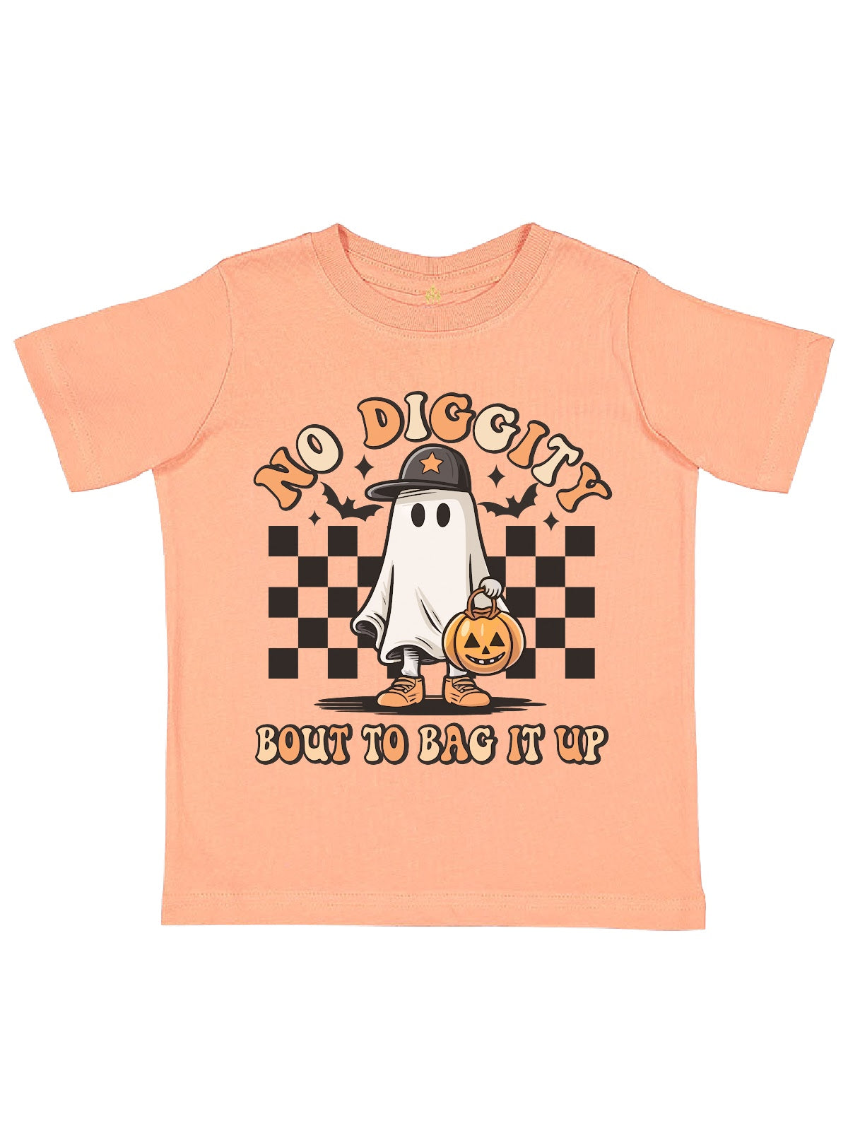 No Diggity Bout to Bag it Up Boys Halloween Shirt in Papaya Orange