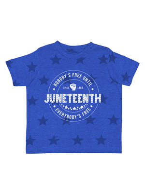 Nobody's Free Until Everybody's Free Kids Juneteenth Shirt in Blue