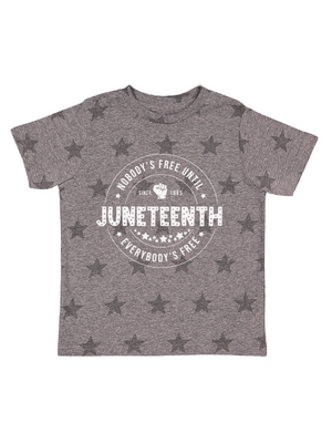 Nobody's Free Until Everybody's Free Kids Juneteenth Shirts - Red, Blue, Gray, & Natural Stars
