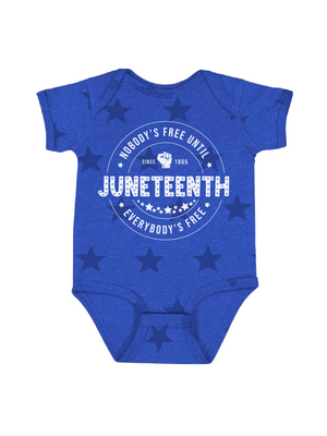 Nobody's Free Until Everybody's Free Infant Juneteenth One Piece in Blue Stars
