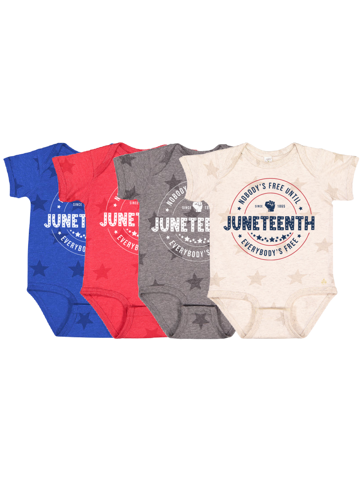 Baby Juneteenth Bodysuit in Red, Blue, Gray and Natural