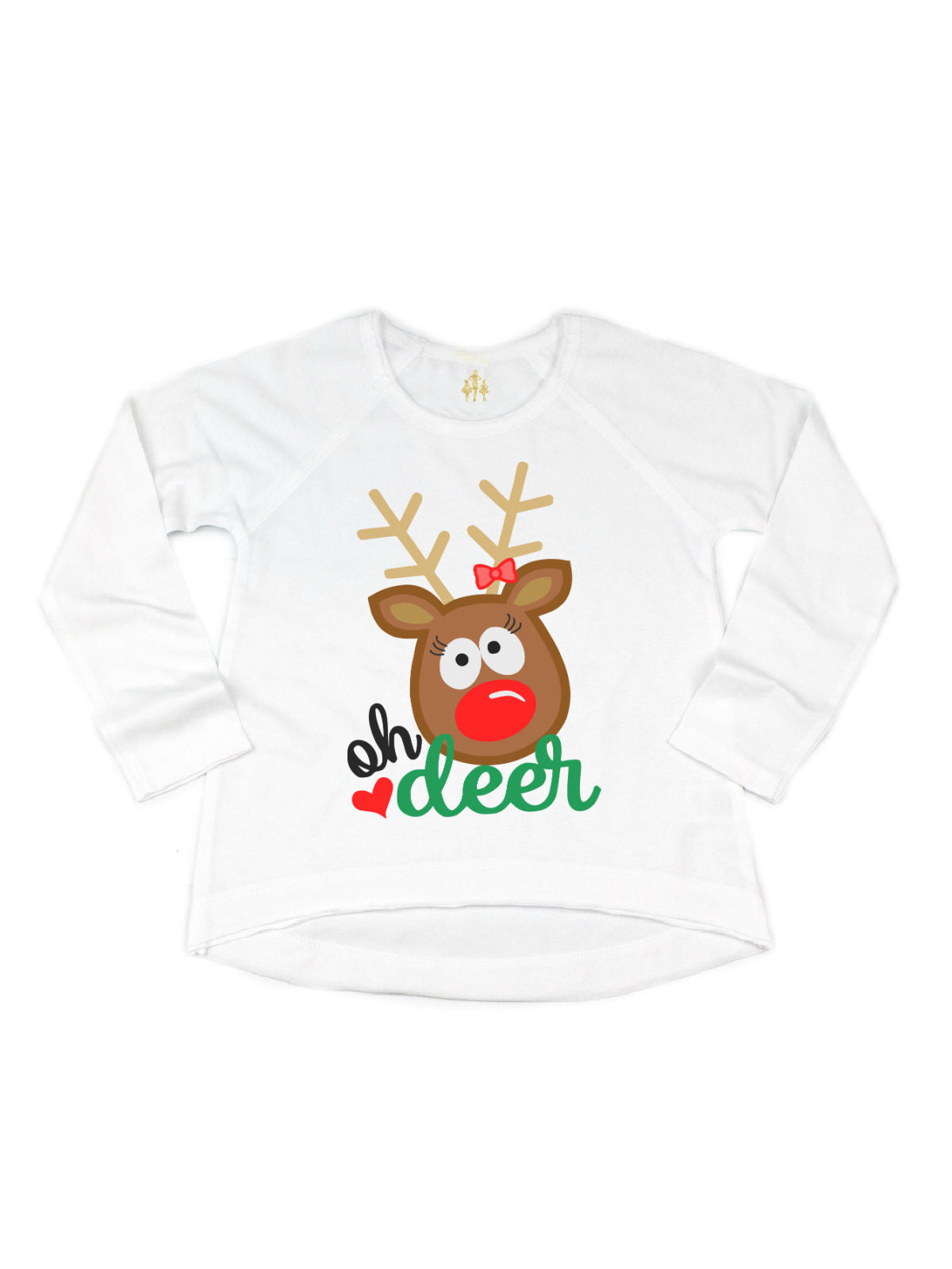 Oh Deer Long Sleeve White Girls Christmas T-Shirt