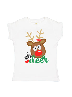 Oh Deer Girls Short Sleeve White T-Shirt