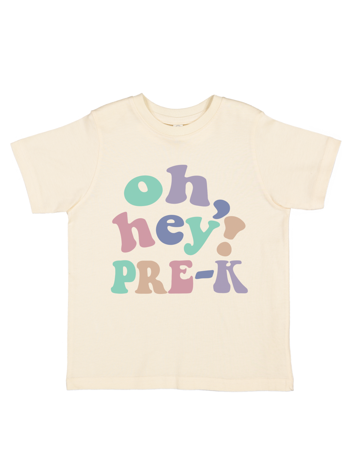 Natural kids t-shirt with pastel retro “Oh, Hey Pre-K” design – first day of school shirt for preschoolers