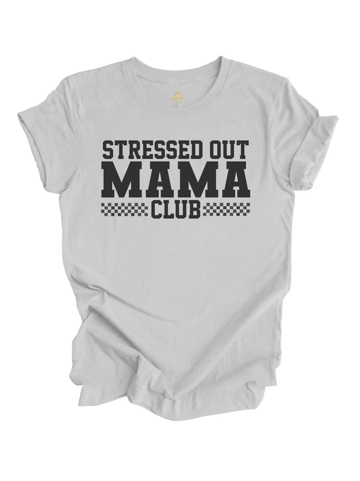 Stressed Out Mama Club long sleeve gray mom shirt with casual design.