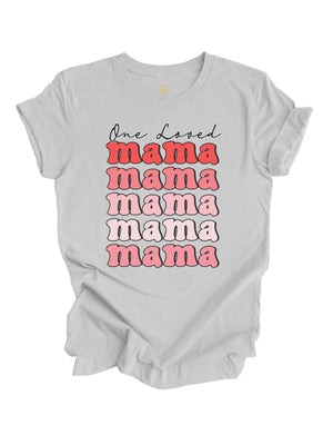 One Loved Mama Valentine's Day Women's T-Shirt in athletic gray with retro-inspired design.