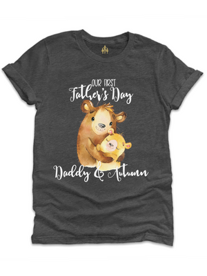 Our First Father's Day Daddy Bear Custom Shirt in Deep Gray