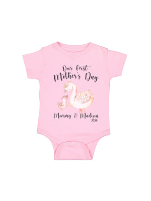 first mothers day baby bodysuit personalized infant outfit pink swan mommy and me set